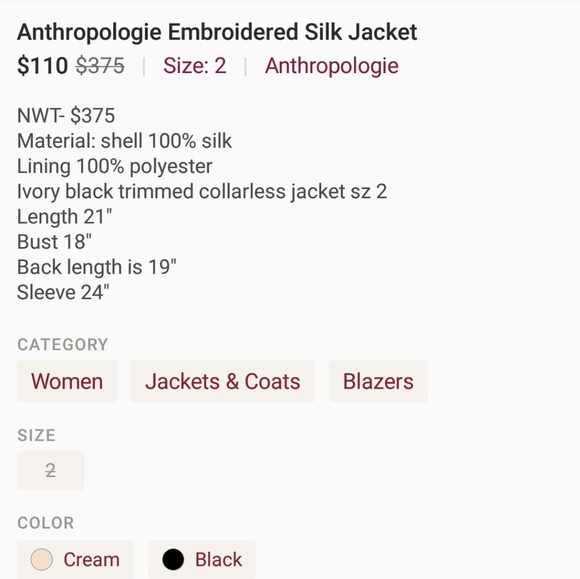 NWT- Twelfth Street by Cynthia Vincent Anthro Jacket size 2 - Picture 9 of 9